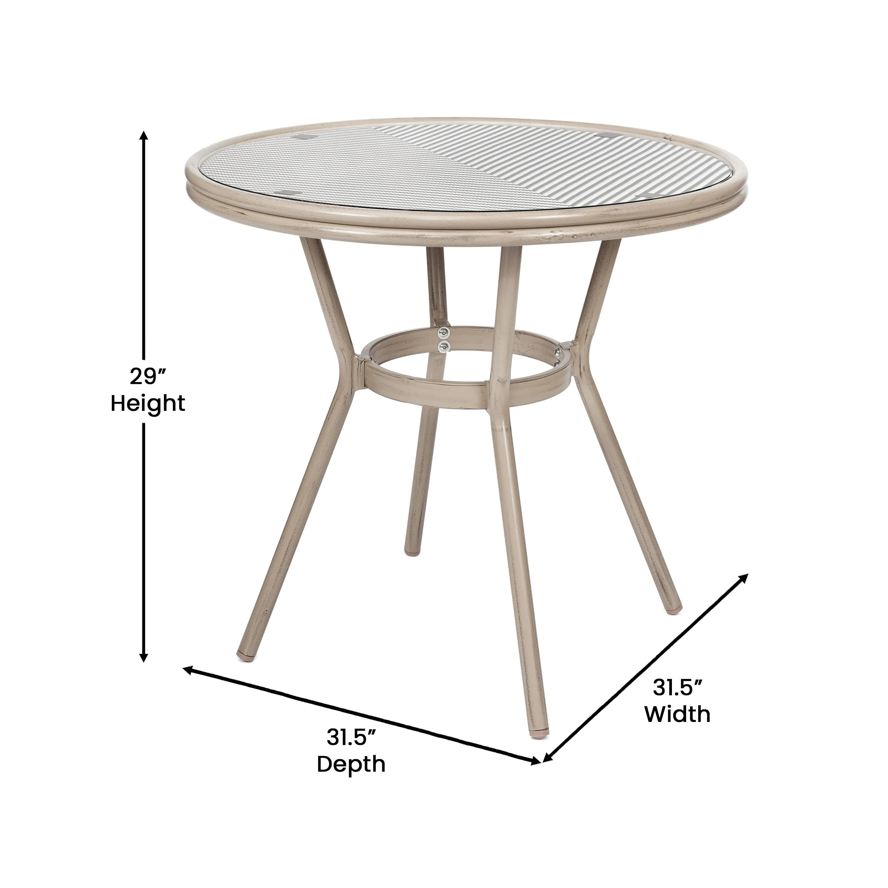 Marseille Indoor/Outdoor Commercial Bistro 31.5" Table, Textilene, Glass Top, Bamboo Print Aluminum Frame
