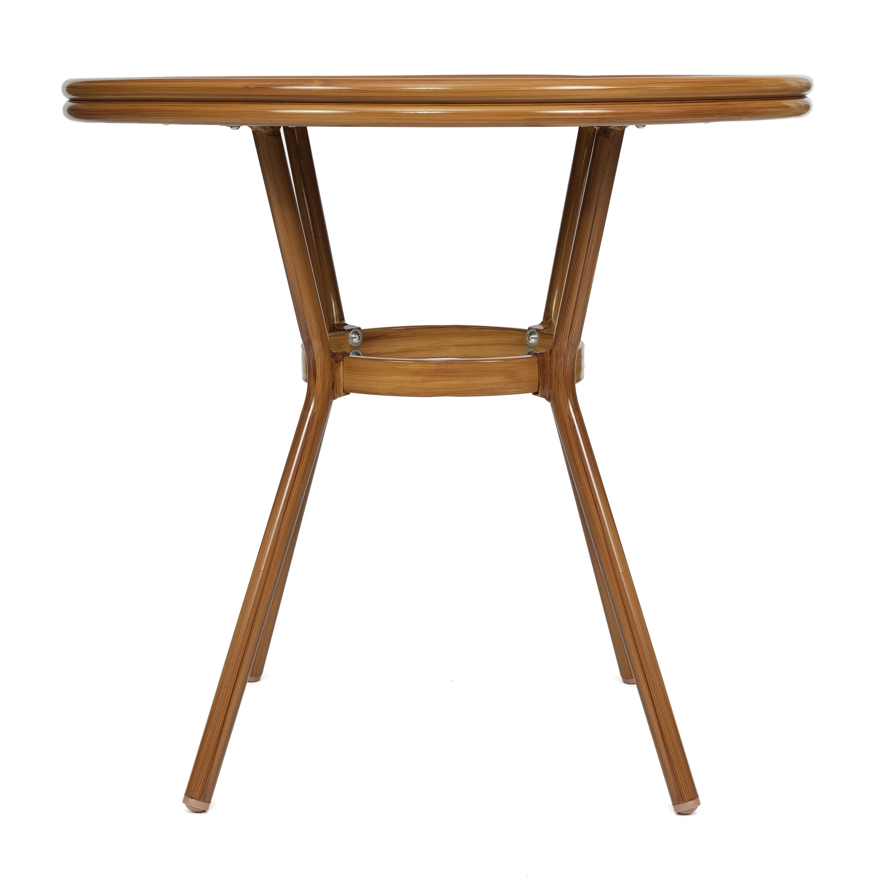 Marseille Indoor/Outdoor Commercial Bistro 31.5" Table, Textilene, Glass Top, Bamboo Print Aluminum Frame