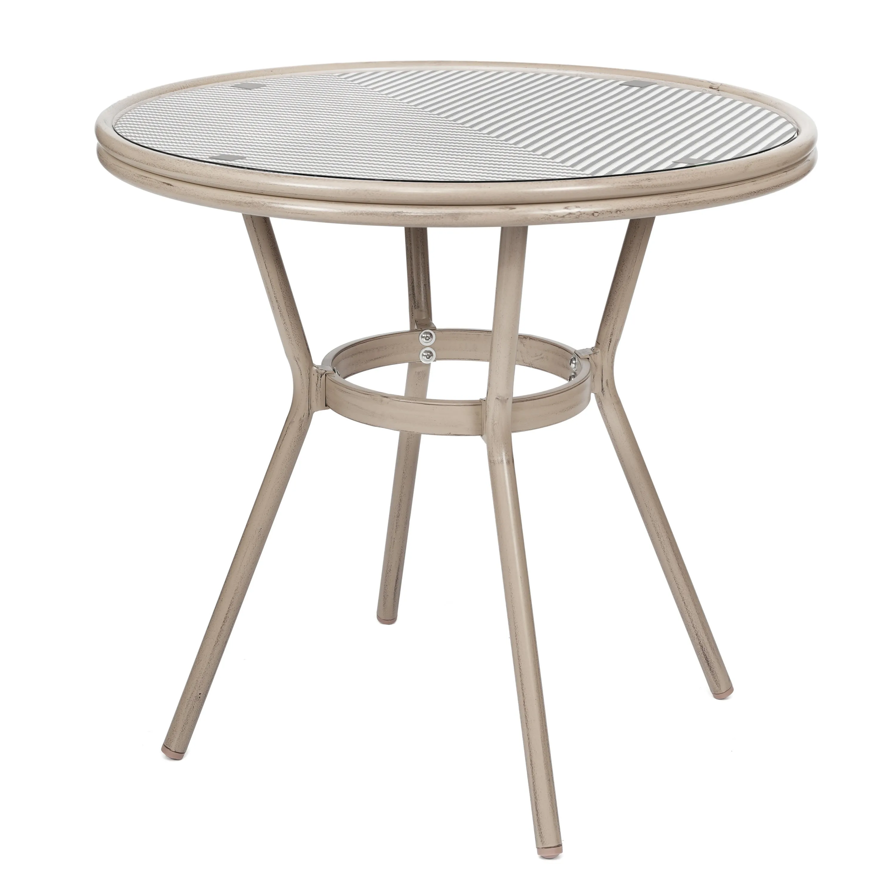 Marseille Indoor/Outdoor Commercial Bistro 31.5" Table, Textilene, Glass Top, Bamboo Print Aluminum Frame