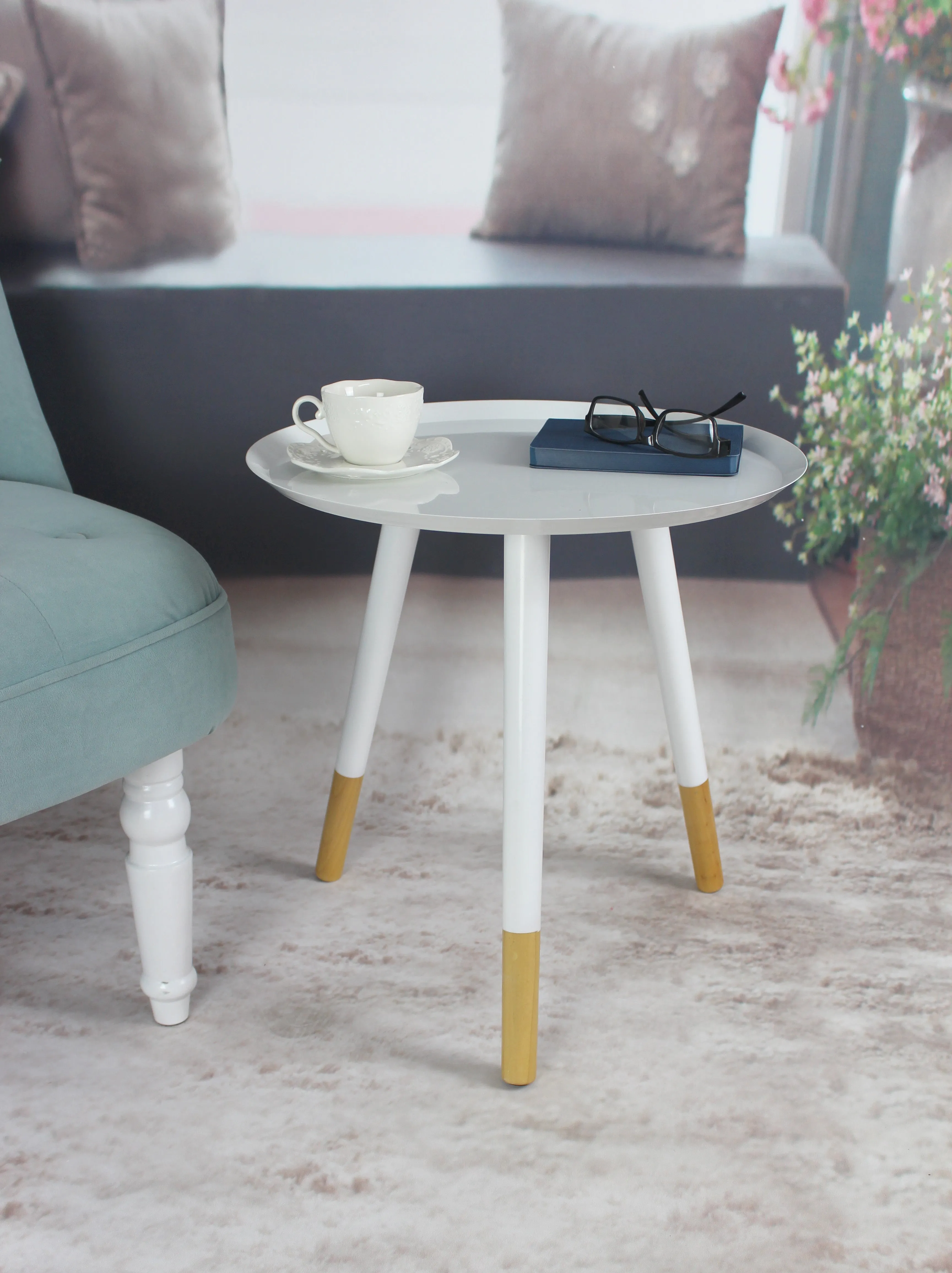 Martini Tray Style Round Side/End/Lamp Table (45 dia x 46cm H, White)