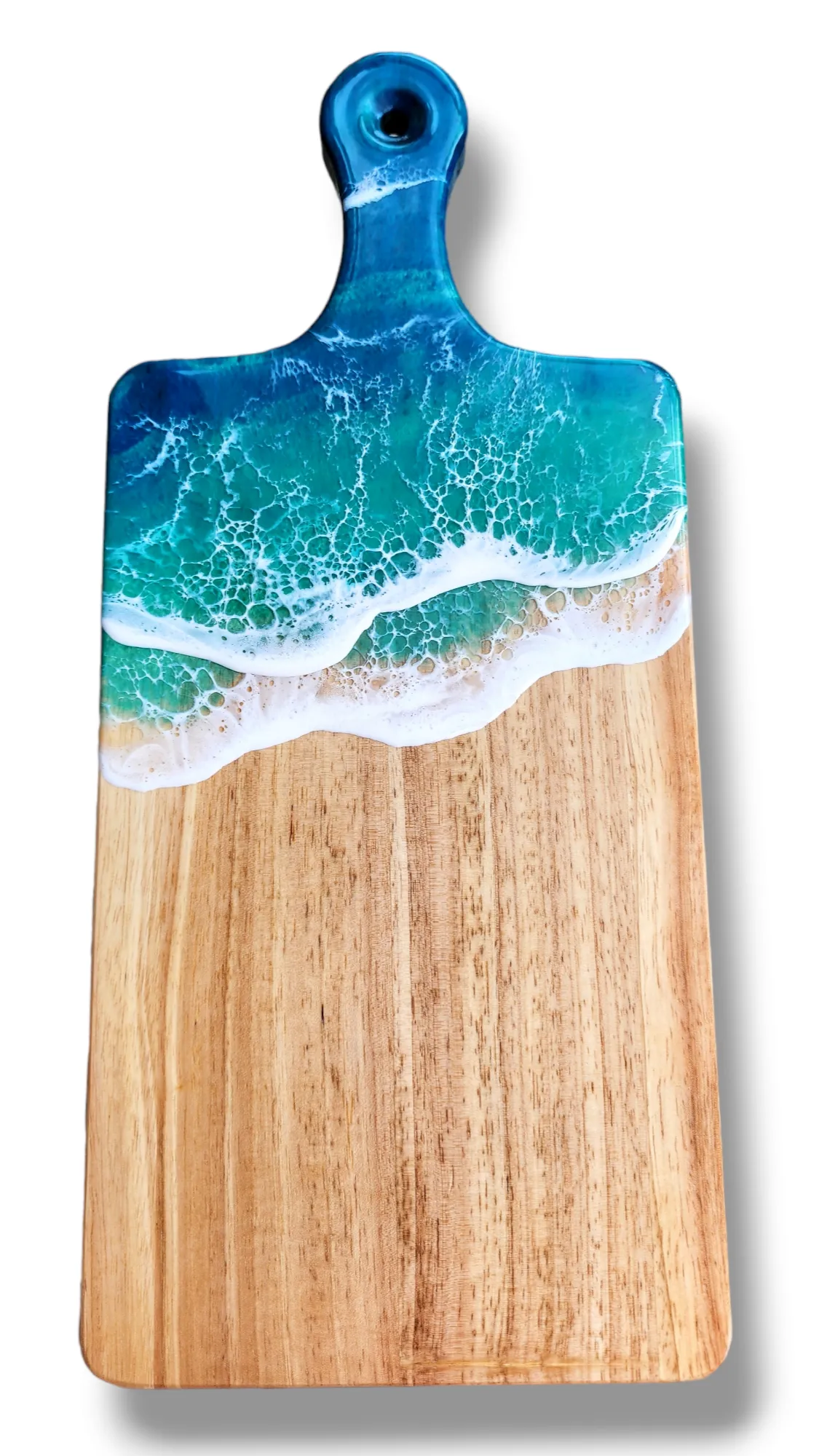 Metallic Turquoise Ocean Wave Serving Board with Handle