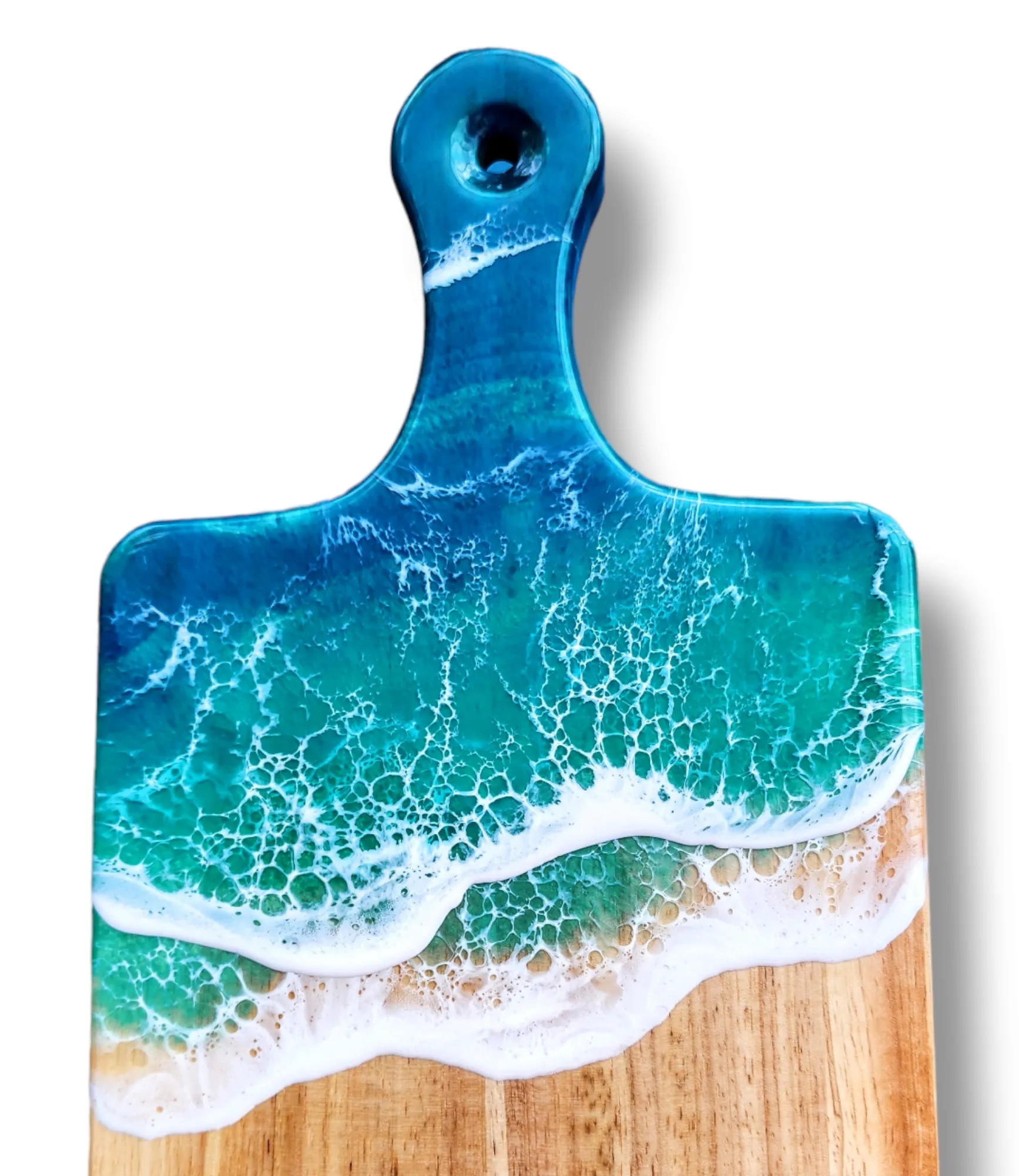 Metallic Turquoise Ocean Wave Serving Board with Handle