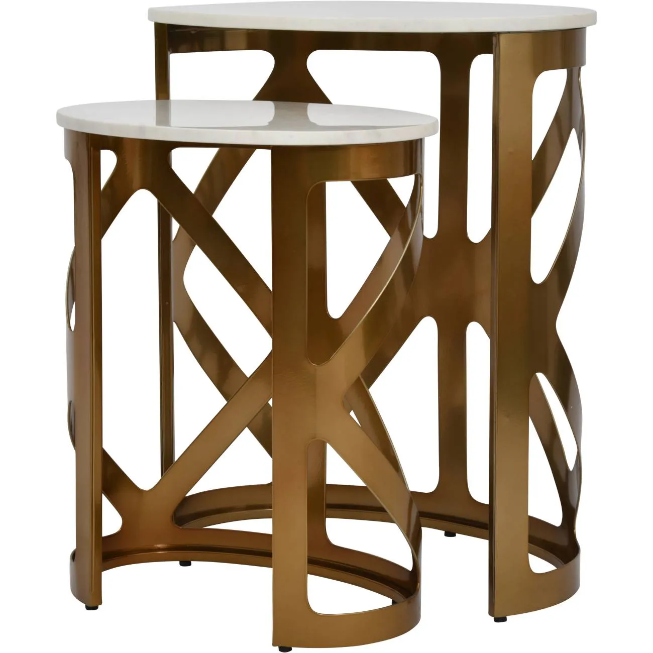 Metropolitan Set Of 2 Side Tables With Off White Marble Top