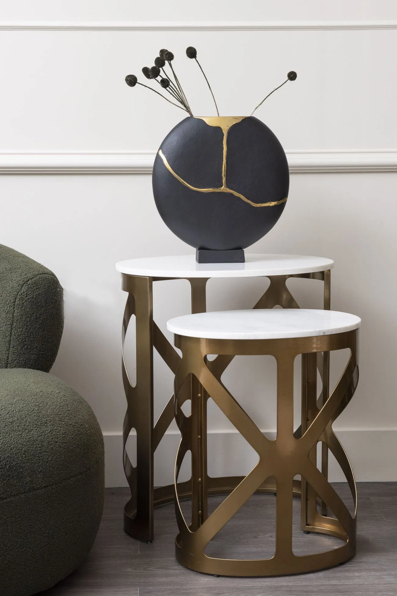 Metropolitan Set Of 2 Side Tables With Off White Marble Top