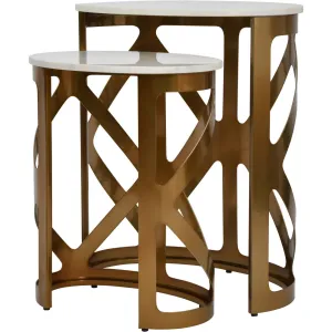 Metropolitan Set Of 2 Side Tables With Off White Marble Top
