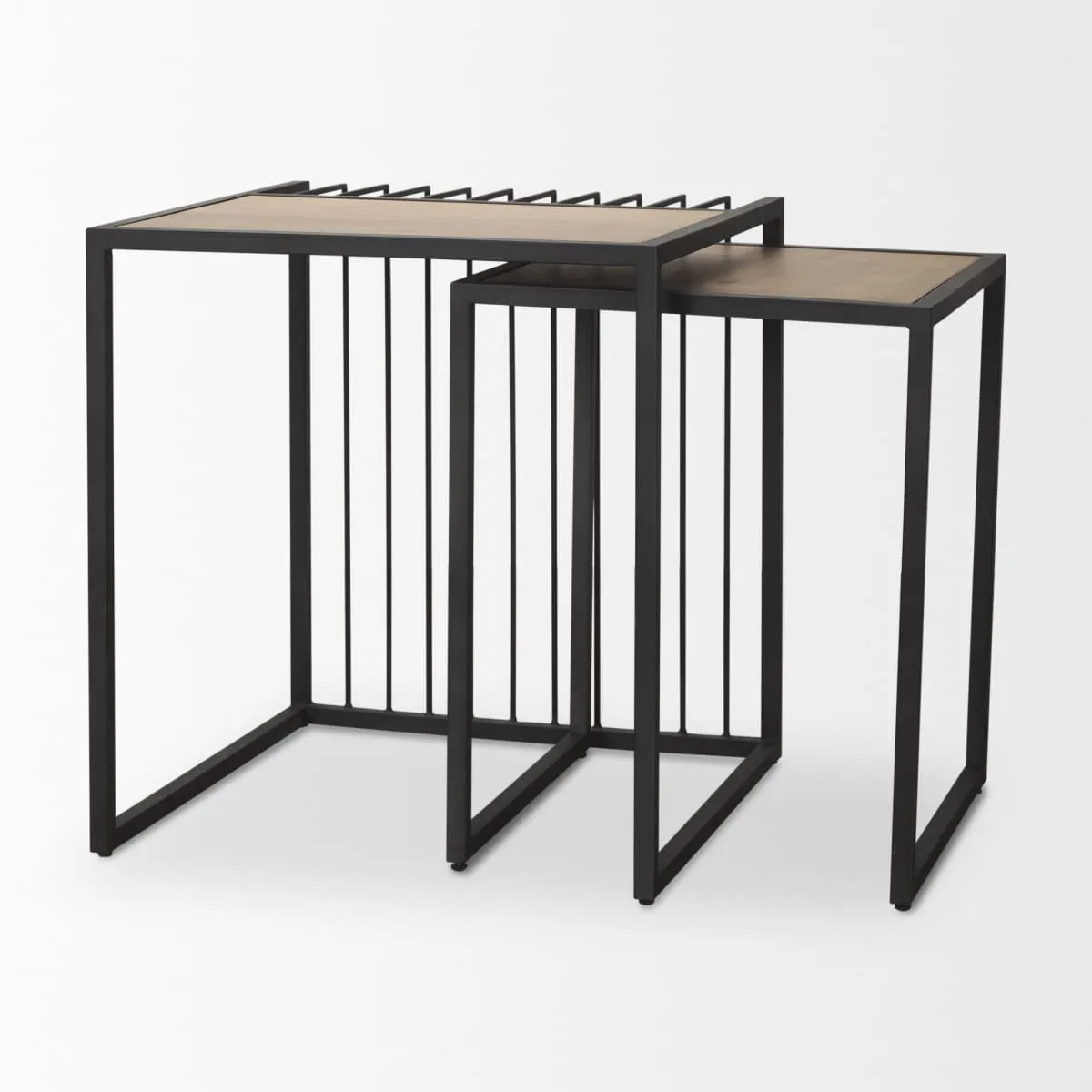 Miles End Side Table Black Metal | Light Brown Wood
