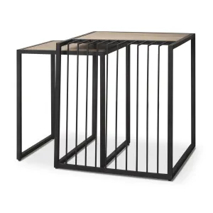 Miles End Side Table Black Metal | Light Brown Wood