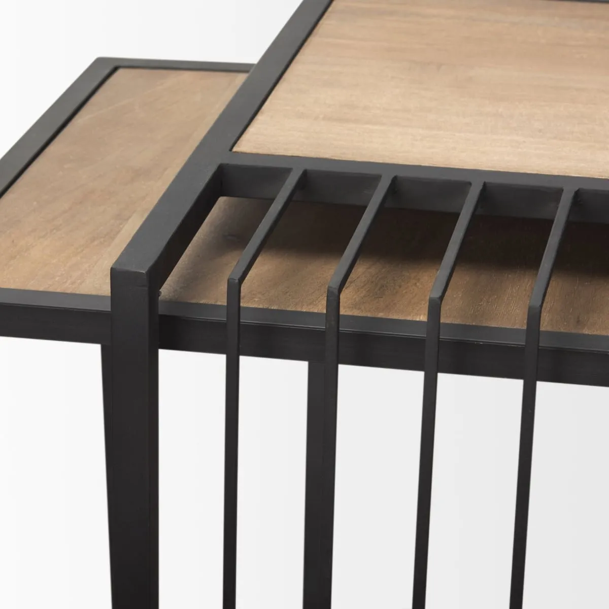 Miles End Side Table Black Metal | Light Brown Wood