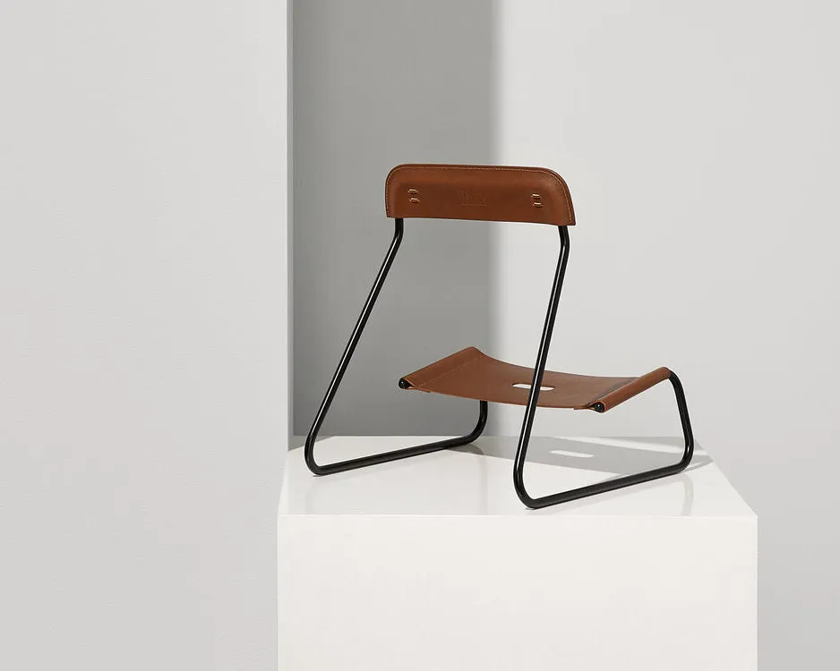 MINIM Sling Guitar Stand Tan Leather/Black Frame