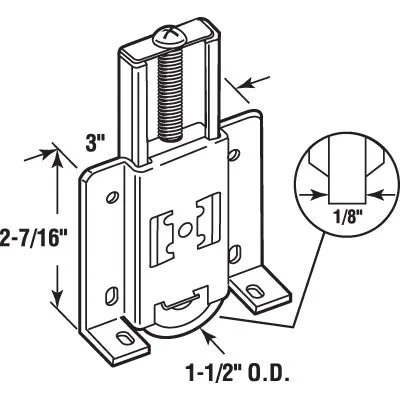 Mirrored Closet Door Roller Cox Series, 1-1/2 inch Convex Roller