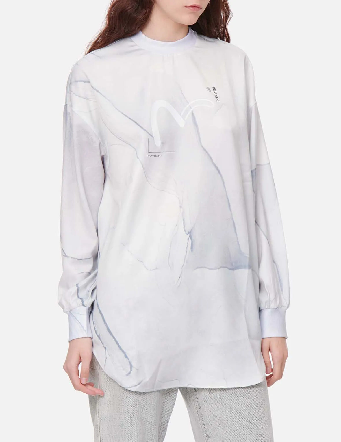 Mock Neck Marble-pattern Print Dress