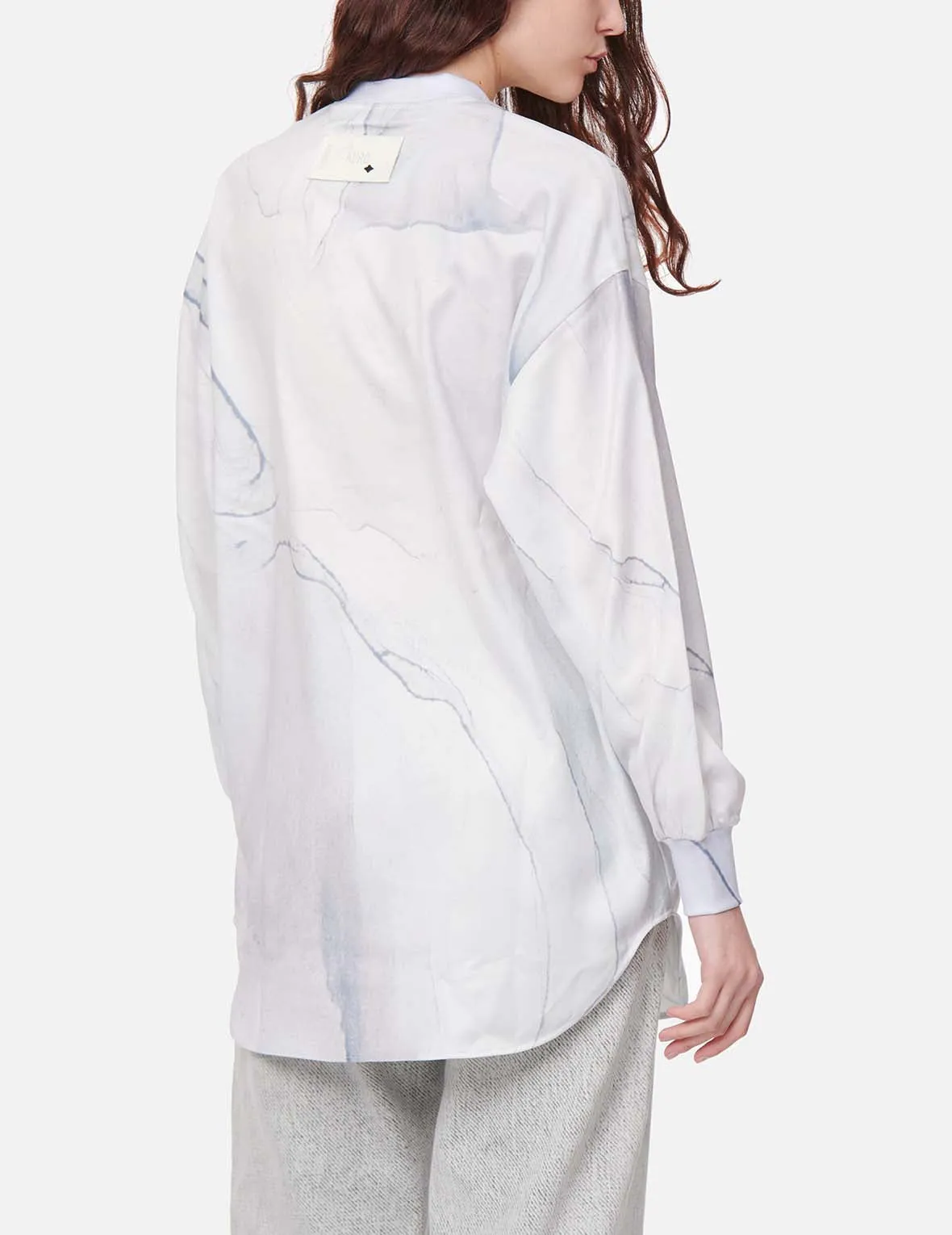 Mock Neck Marble-pattern Print Dress