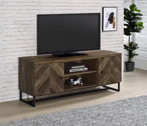 Myles 2-door TV Console with Adjustable Shelves Rustic Oak Herringbone