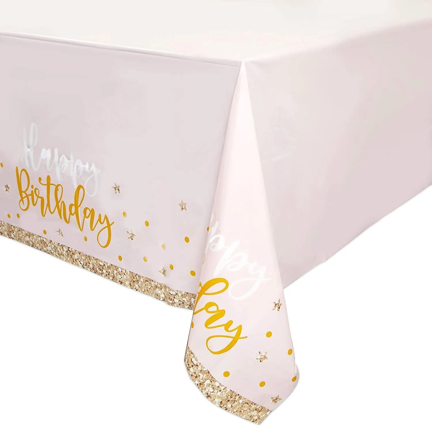 Pink and Gold Plastic Party Tablecloth, Happy Birthday (54x108 In, 3 Pack)