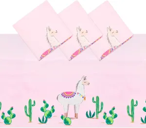 Pink Plastic Tablecloth for Llama Birthday Party (54 x 108 in, 3 Pack)