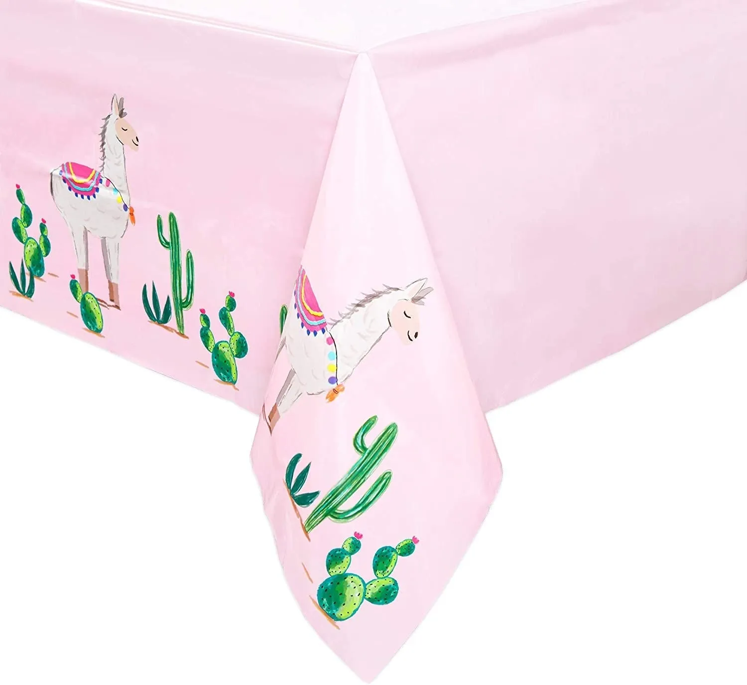 Pink Plastic Tablecloth for Llama Birthday Party (54 x 108 in, 3 Pack)