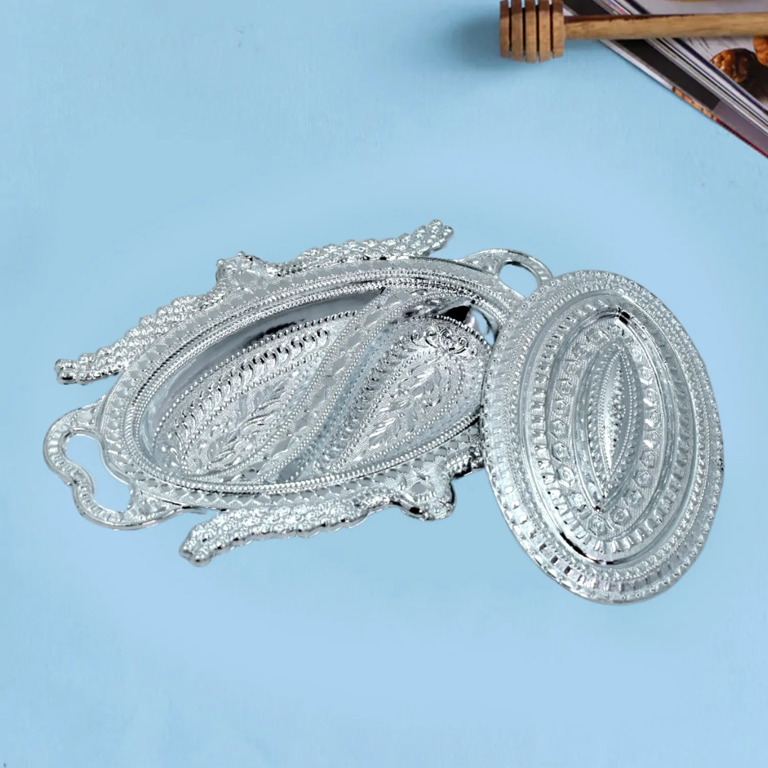 Plastic Peacock Dry Fruit Silver Finish Serving Tray