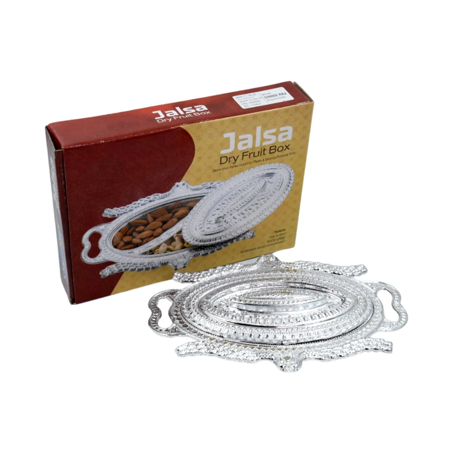 Plastic Peacock Dry Fruit Silver Finish Serving Tray
