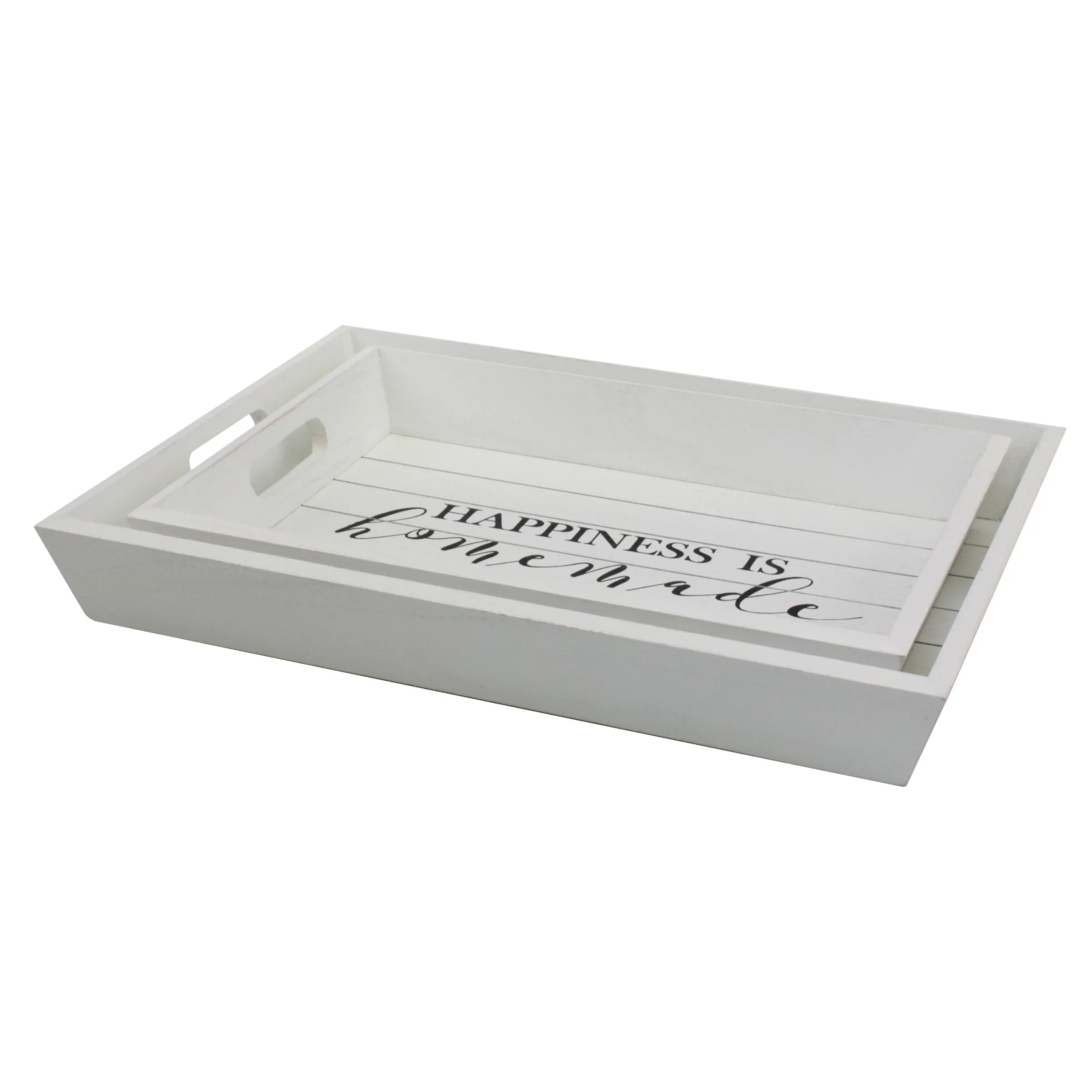 "Happiness is Homemade" White Wood Serving Trays (Set of 2) (WS)