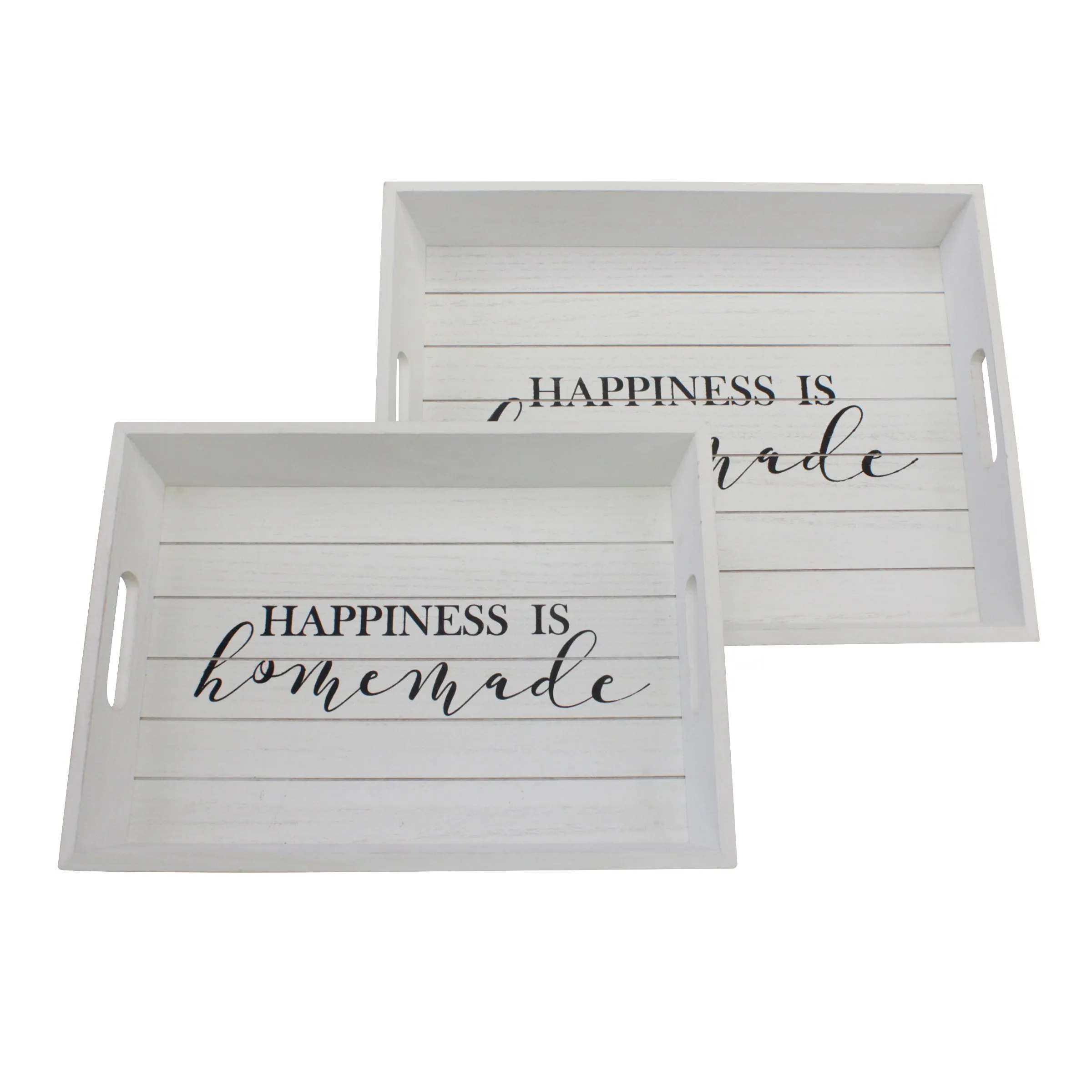 "Happiness is Homemade" White Wood Serving Trays (Set of 2)