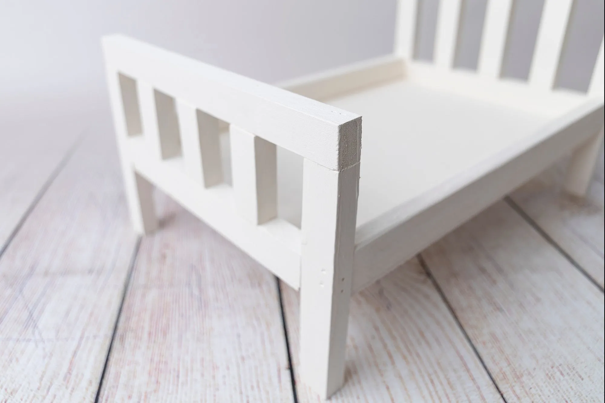 Rustic Bed - Straight Headboard - White
