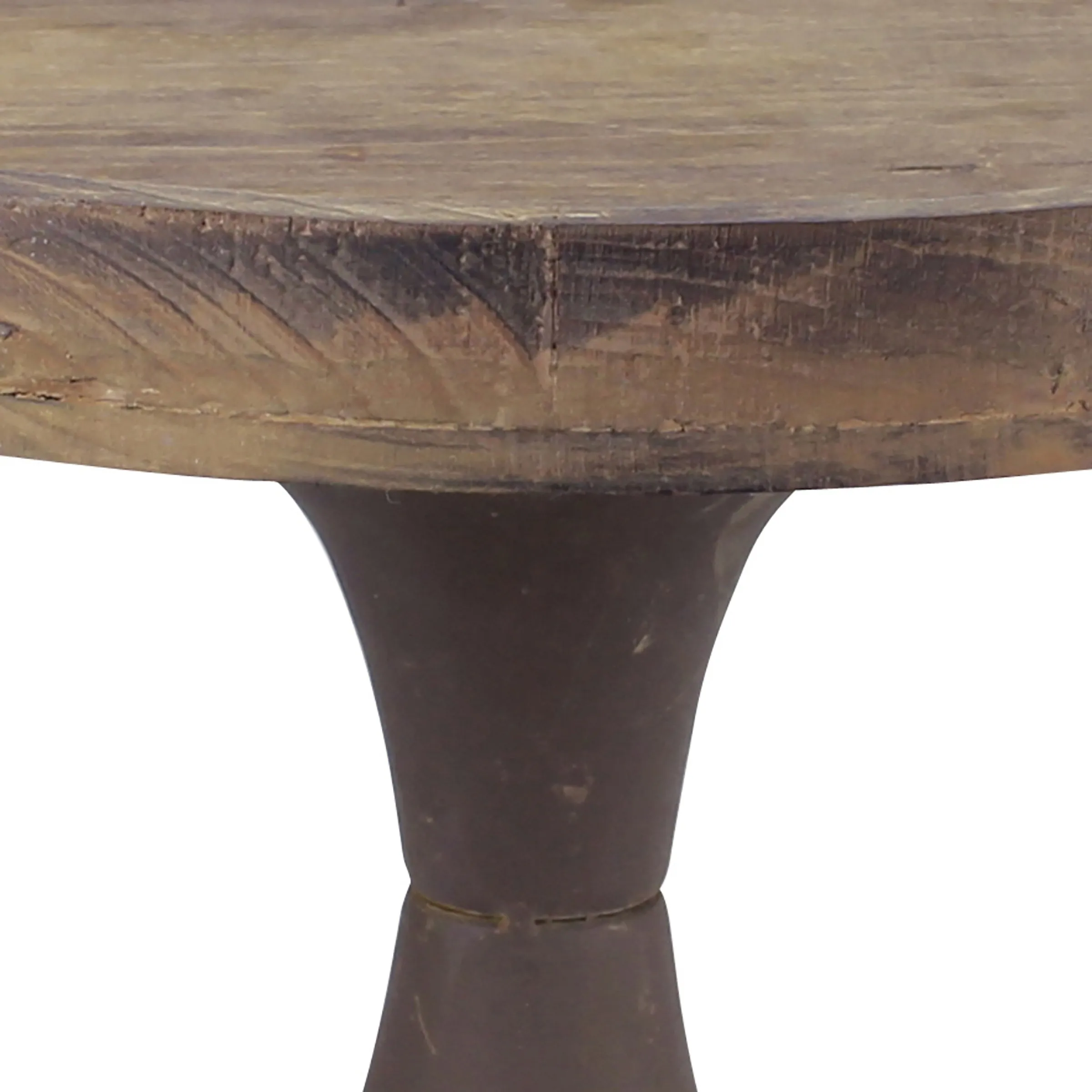 Rustic Worn Natural Wood and Metal Pedestal Tray - (WS)