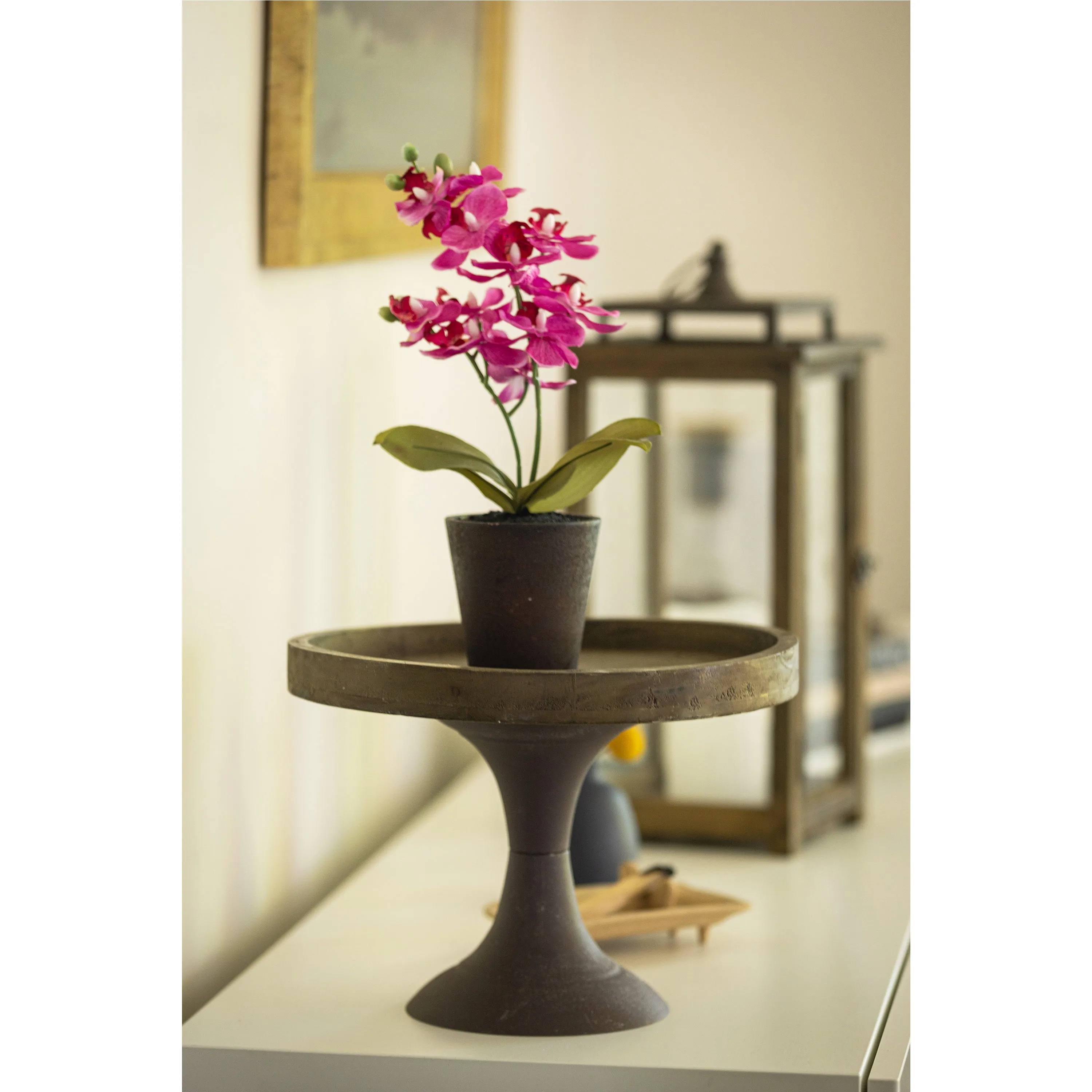 Rustic Worn Natural Wood and Metal Pedestal Tray - (WS)
