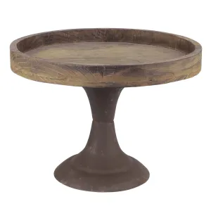Rustic Worn Natural Wood and Metal Pedestal Tray - (WS)