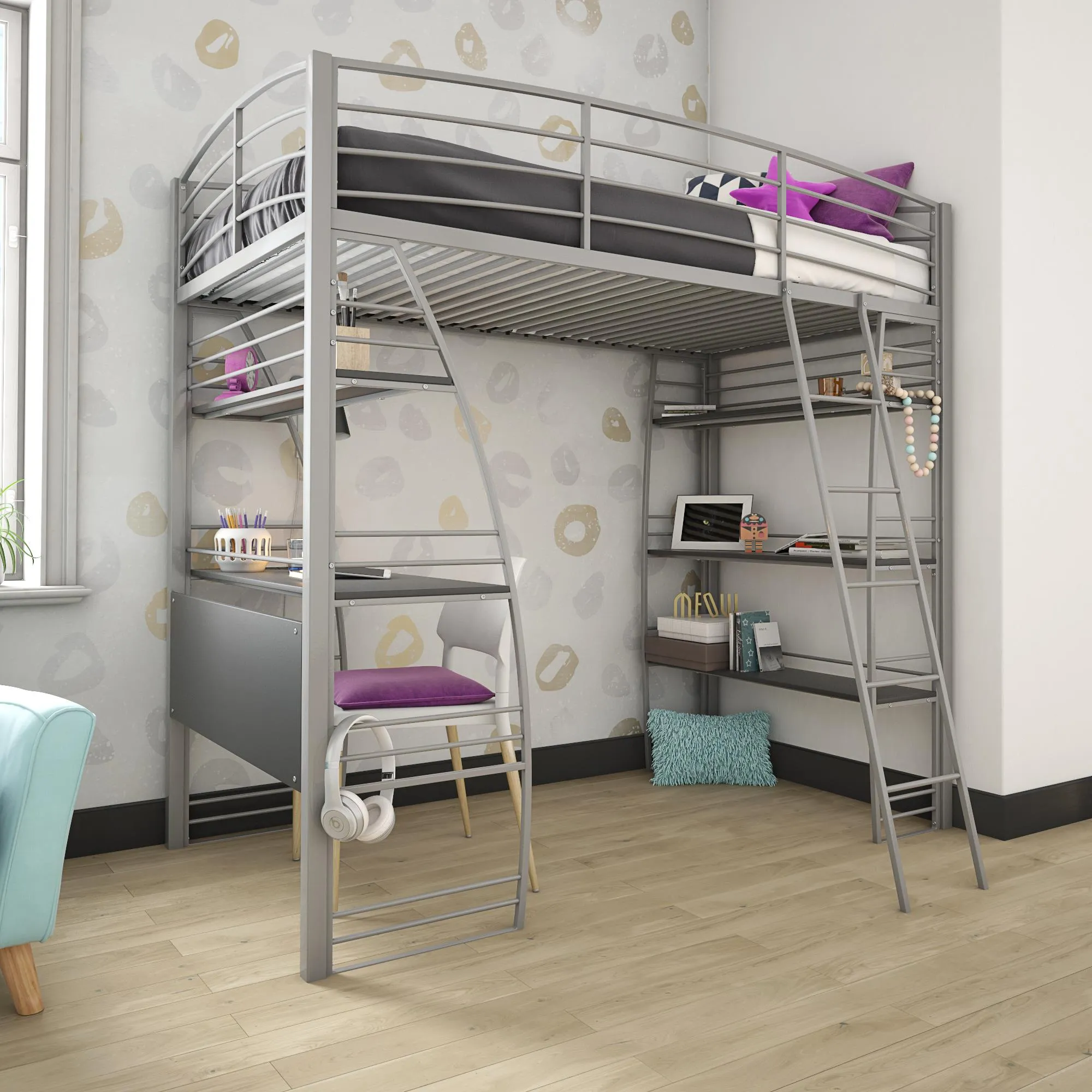 Sage Studio Metal Loft Bed with Desk