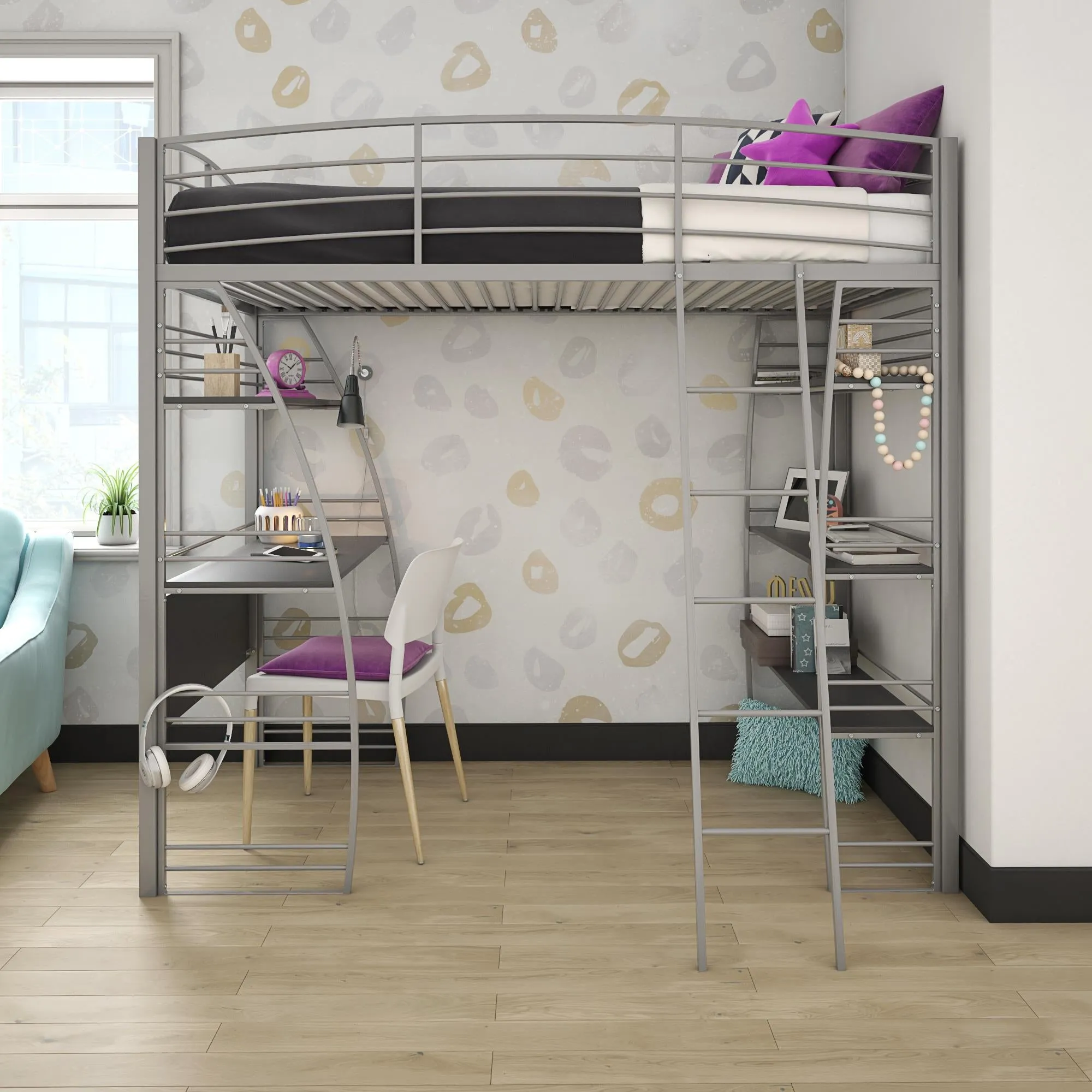 Sage Studio Metal Loft Bed with Desk