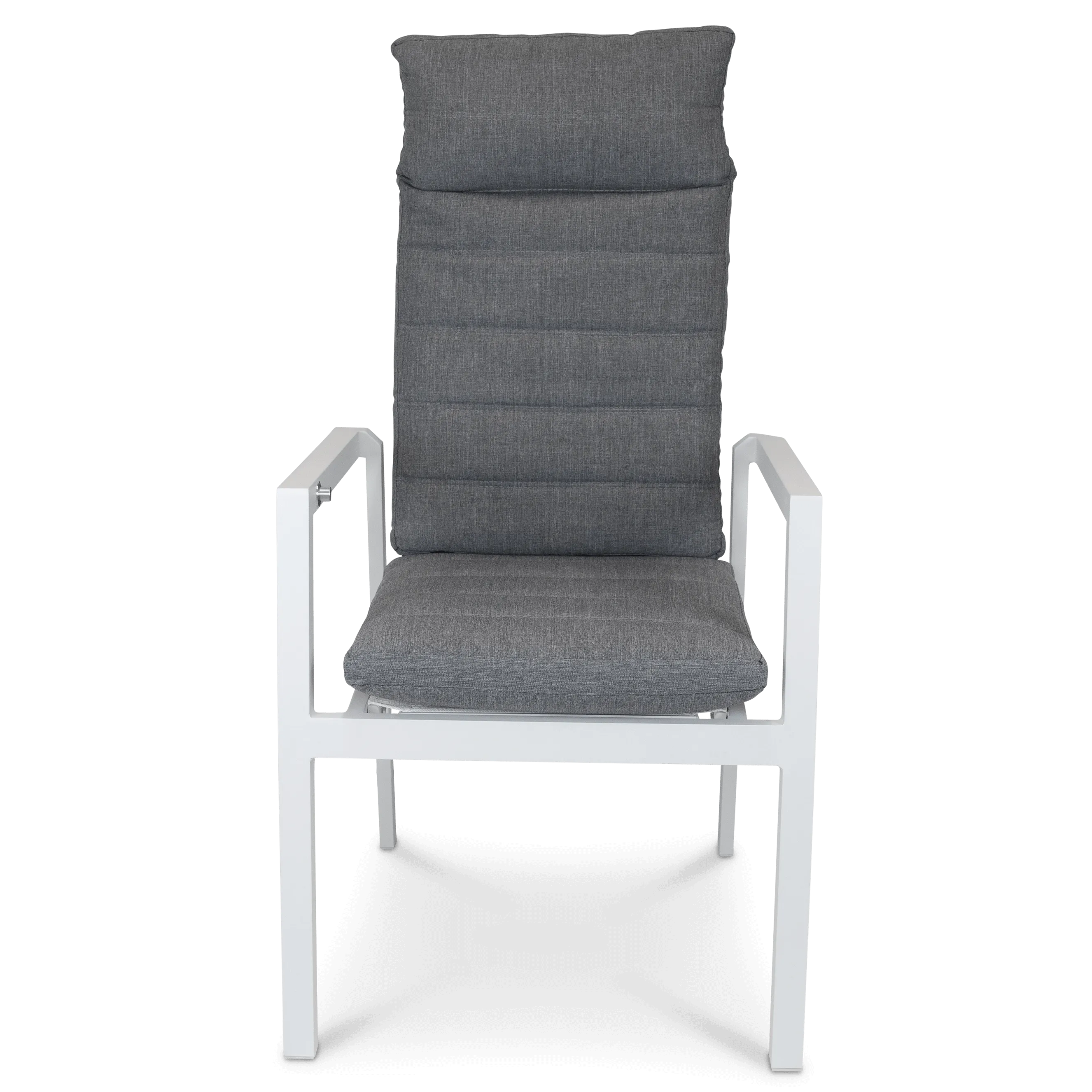 San Sebastian Reclining Dining Chair in Arctic White and Platinum Olefin Cushions
