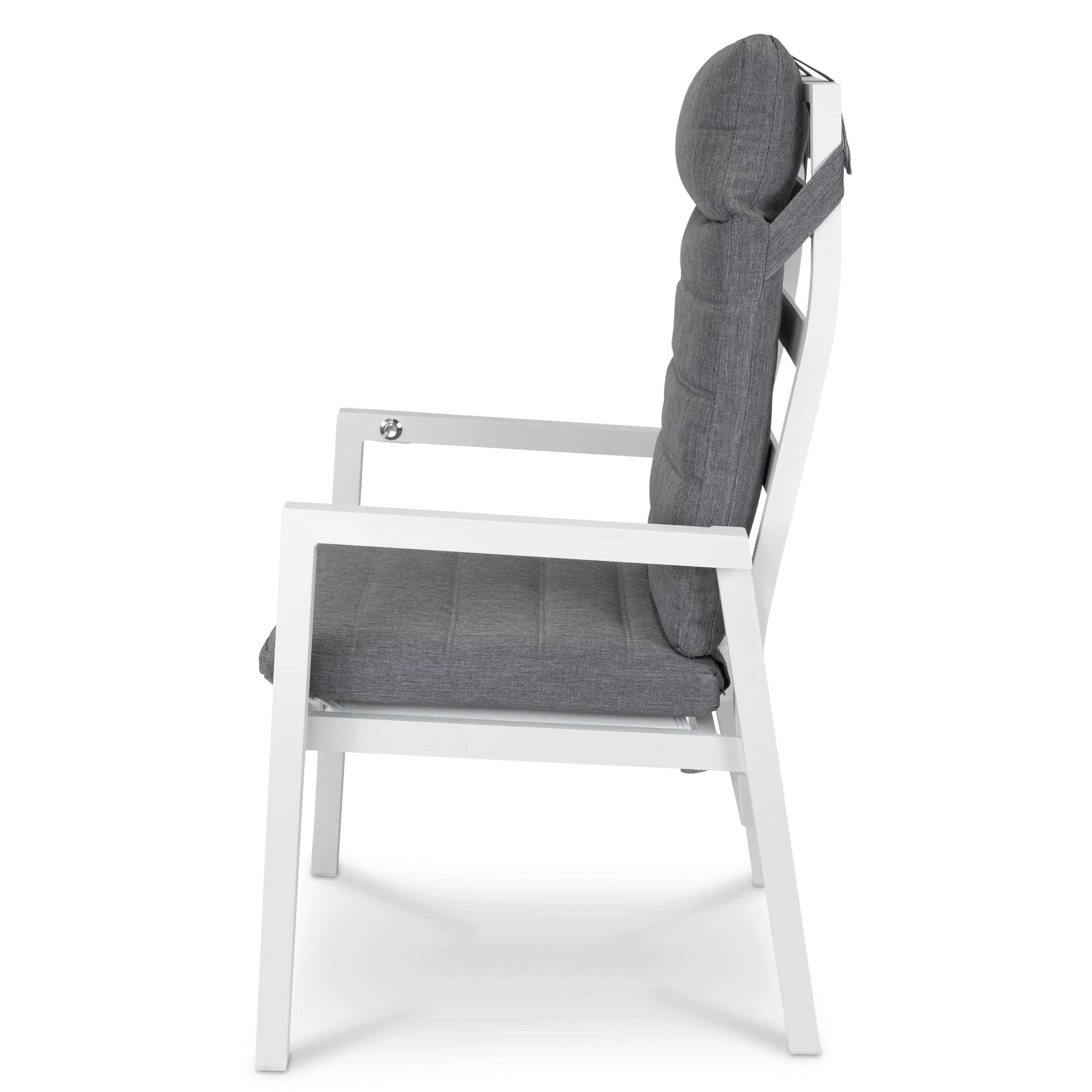 San Sebastian Reclining Dining Chair in Arctic White and Platinum Olefin Cushions