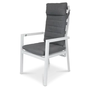 San Sebastian Reclining Dining Chair in Arctic White and Platinum Olefin Cushions