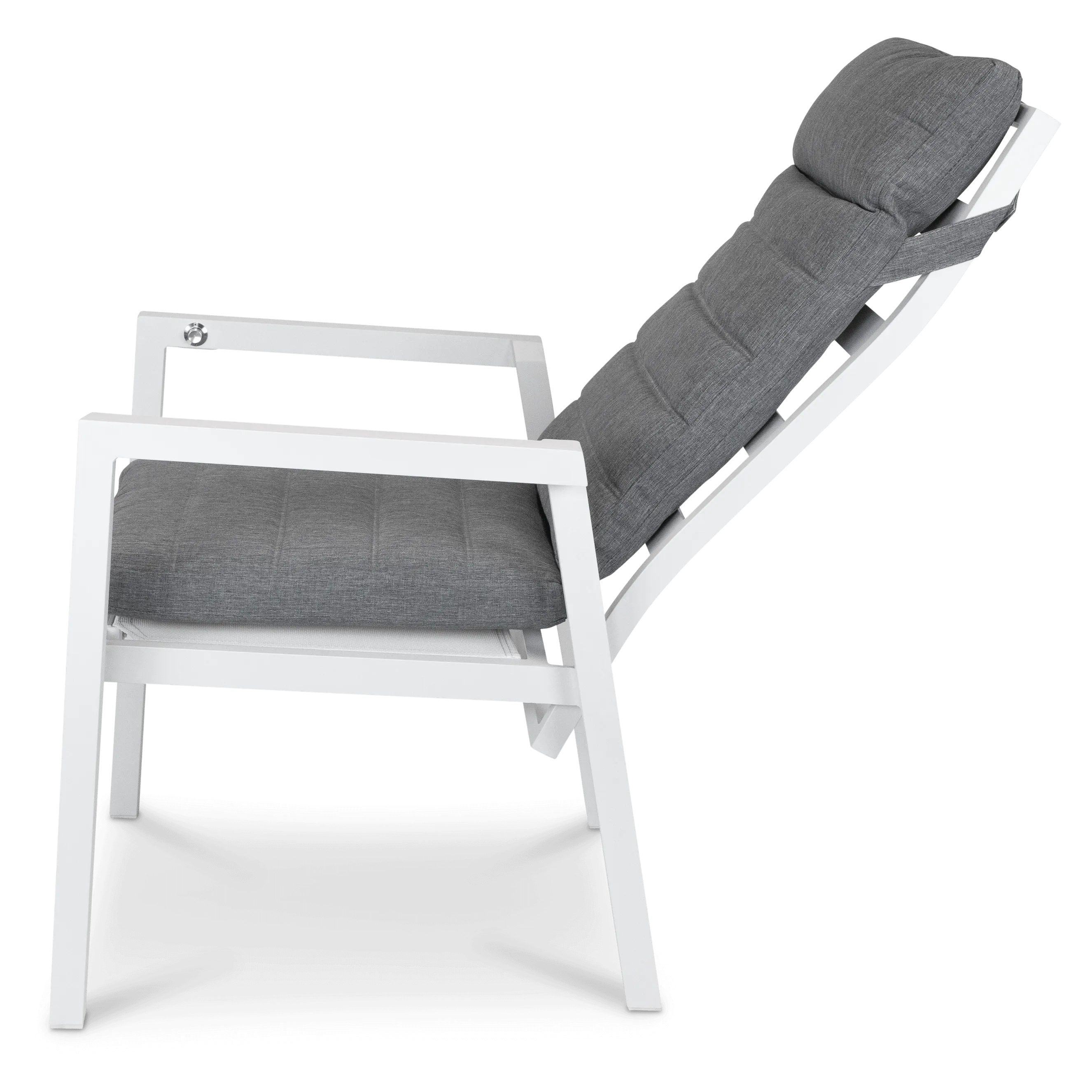 San Sebastian Reclining Dining Chair in Arctic White and Platinum Olefin Cushions