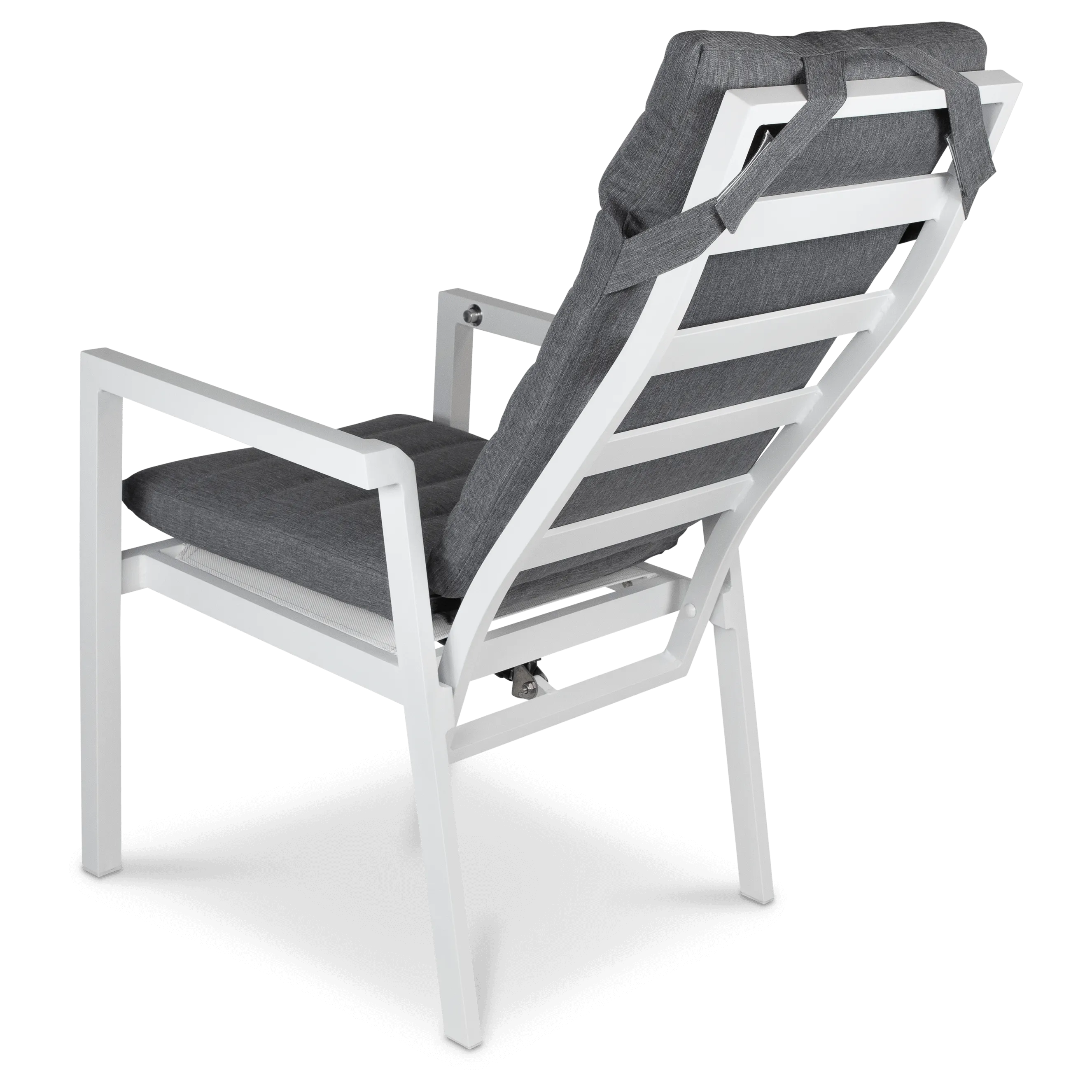 San Sebastian Reclining Dining Chair in Arctic White and Platinum Olefin Cushions