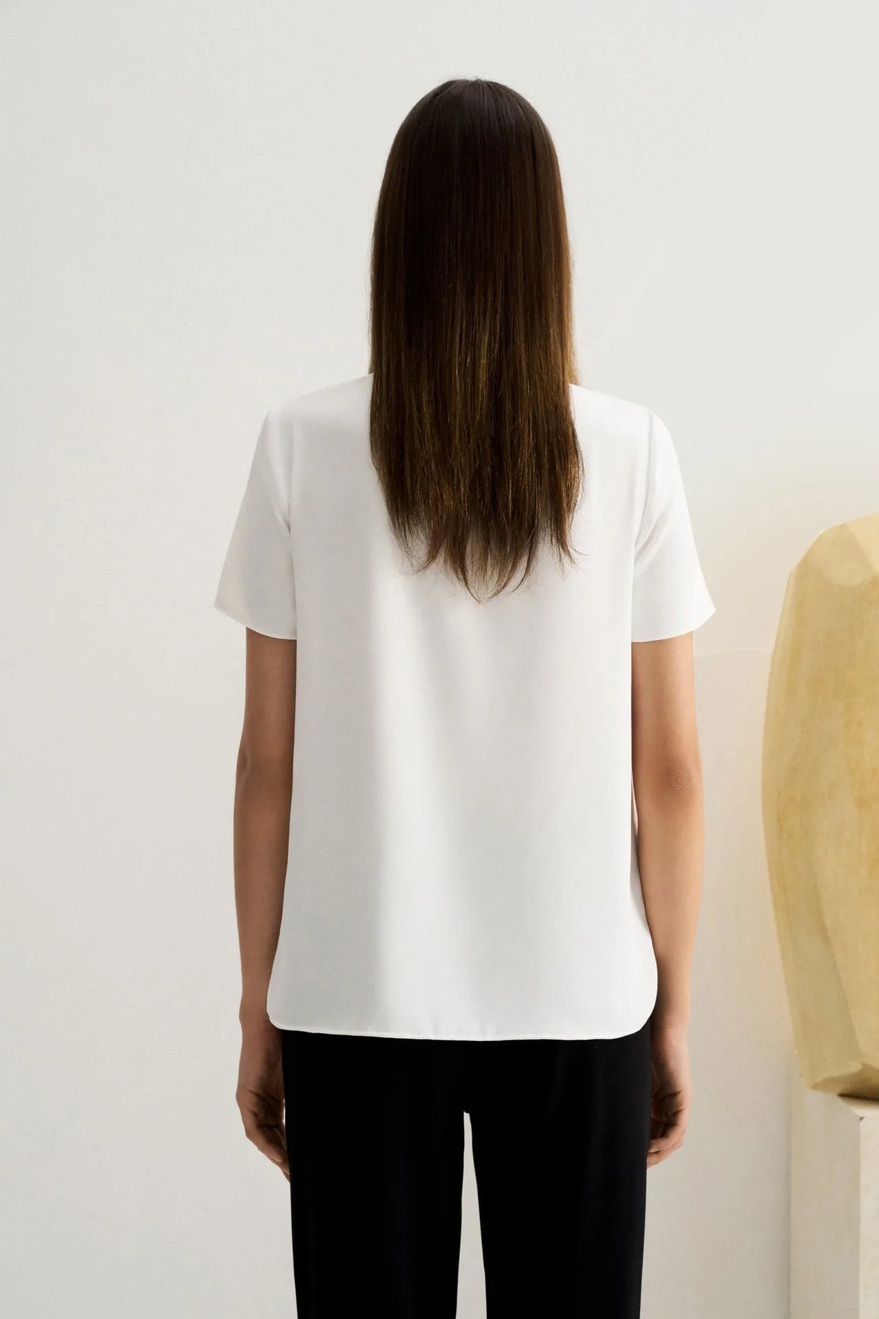 Satin Crepe Stand Collar Blouse