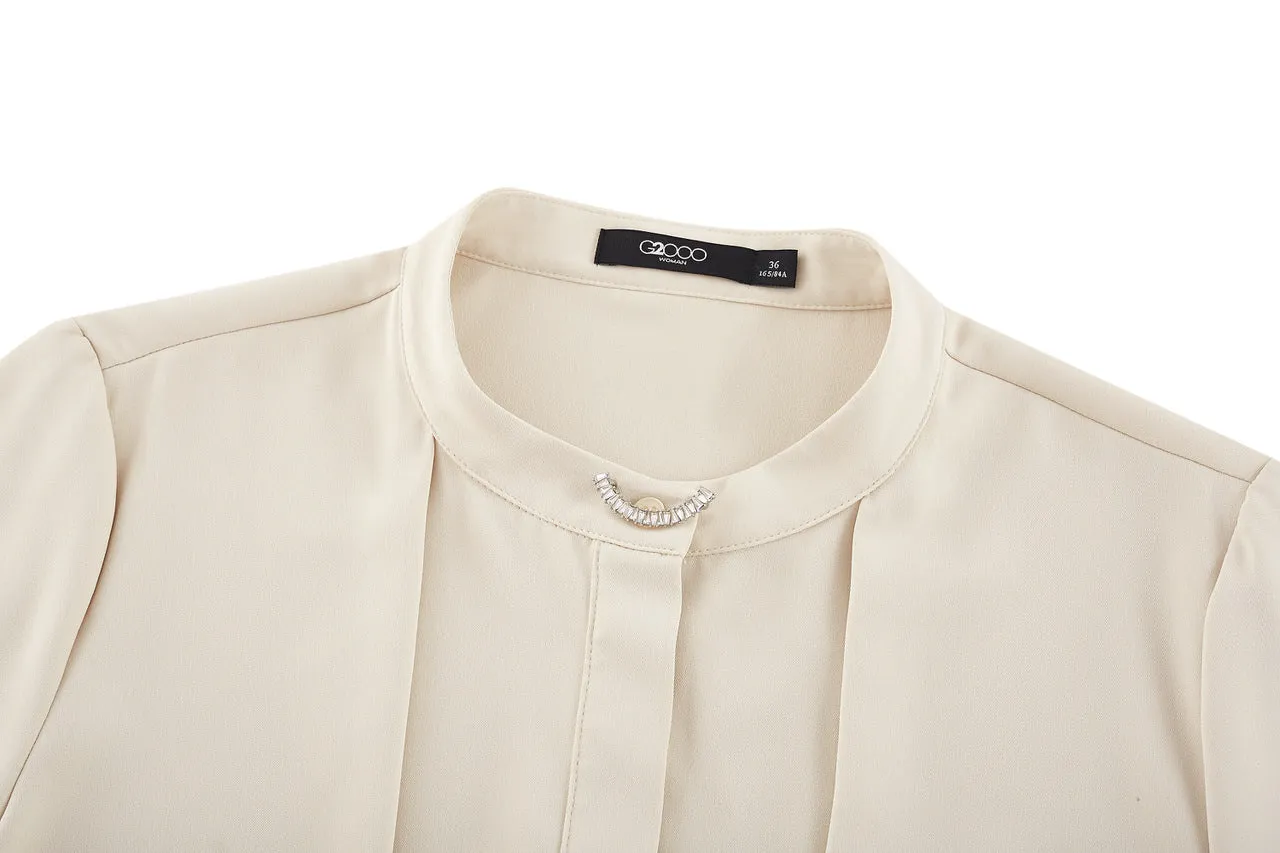 Satin Crepe Stand Collar Blouse