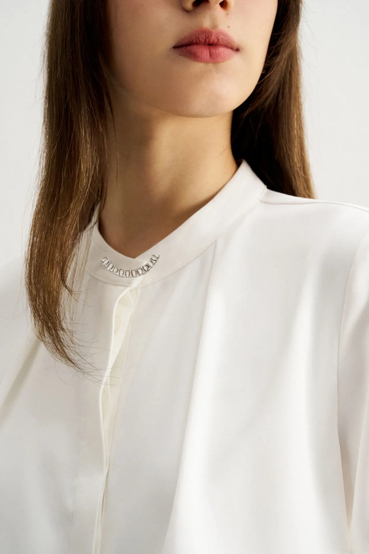 Satin Crepe Stand Collar Blouse