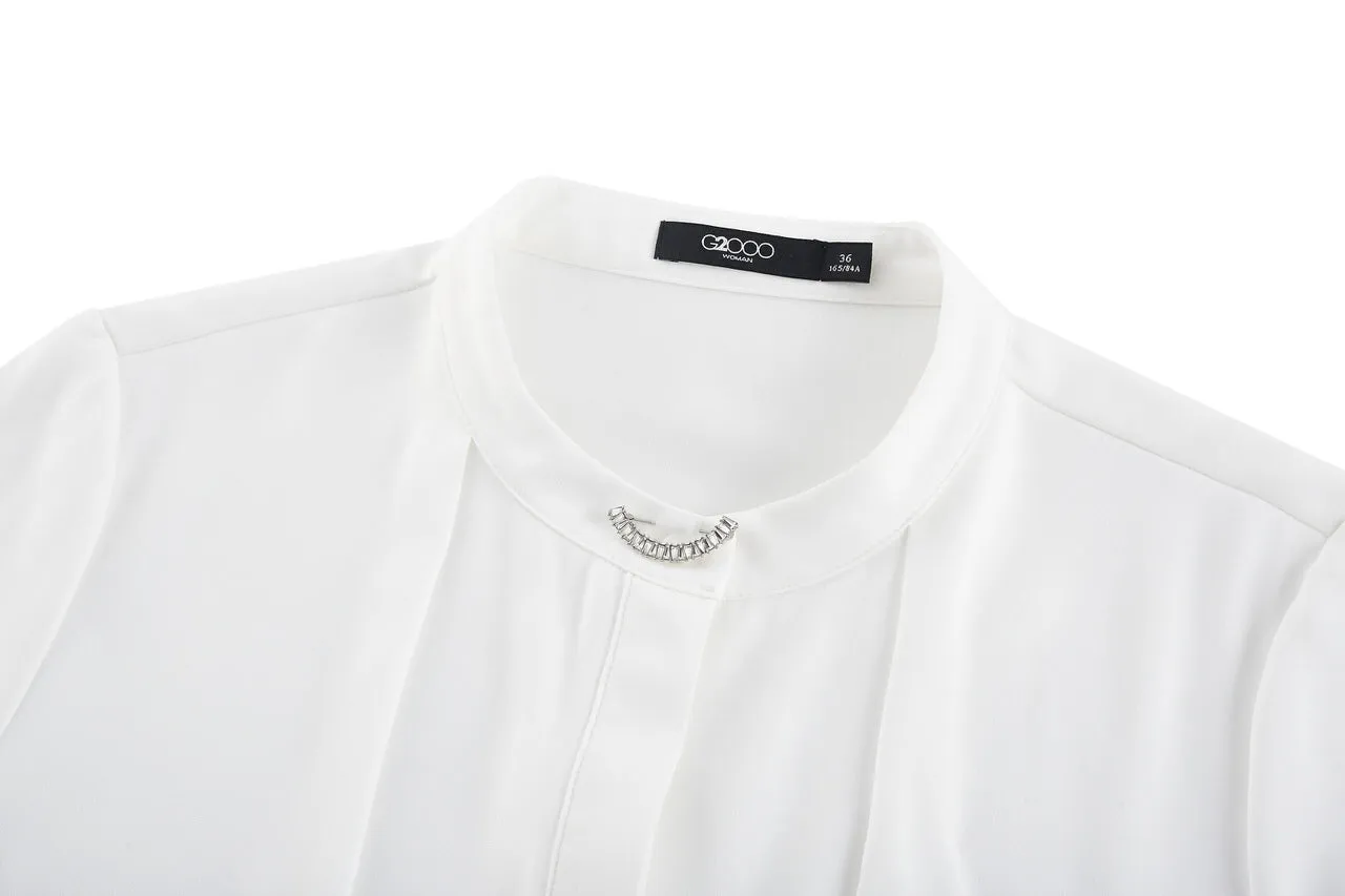 Satin Crepe Stand Collar Blouse