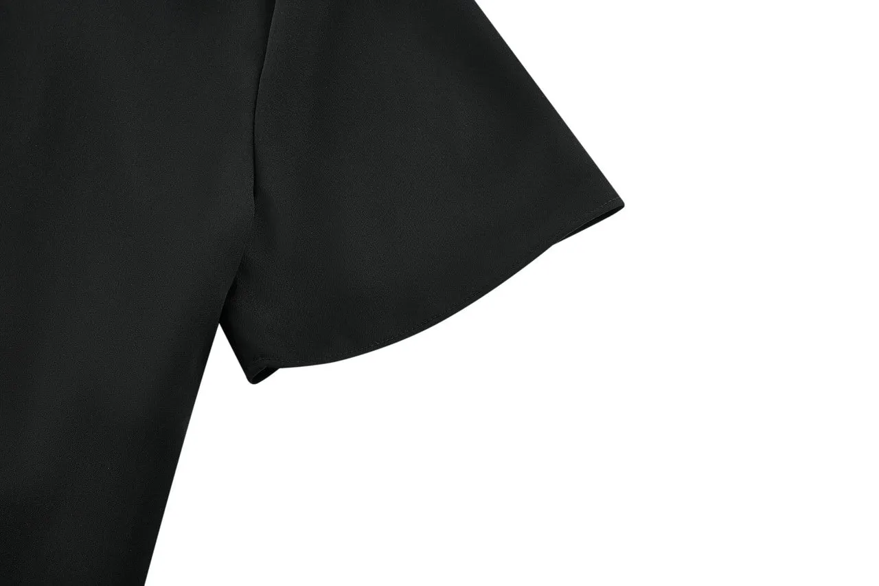 Satin Crepe Stand Collar Blouse