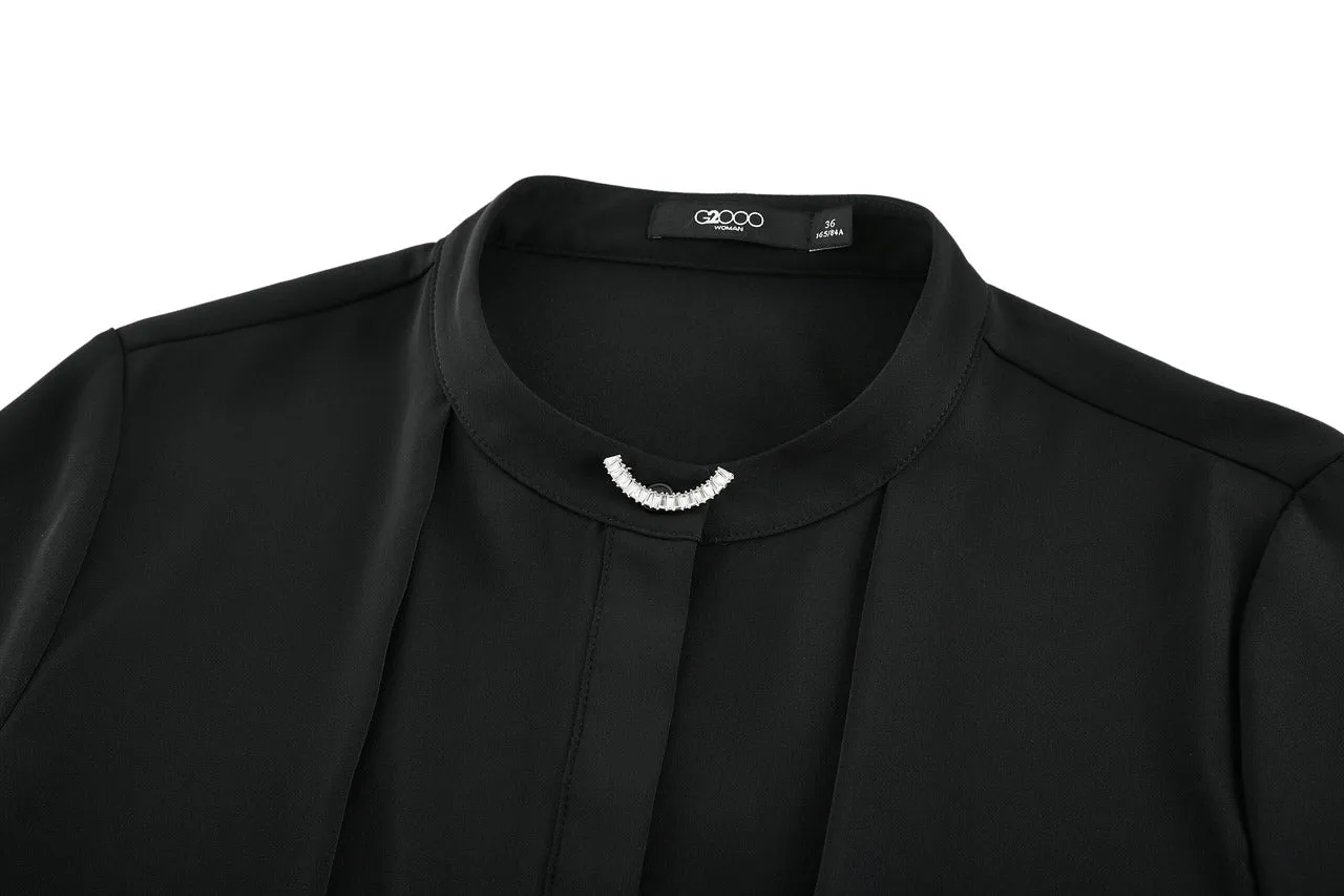 Satin Crepe Stand Collar Blouse