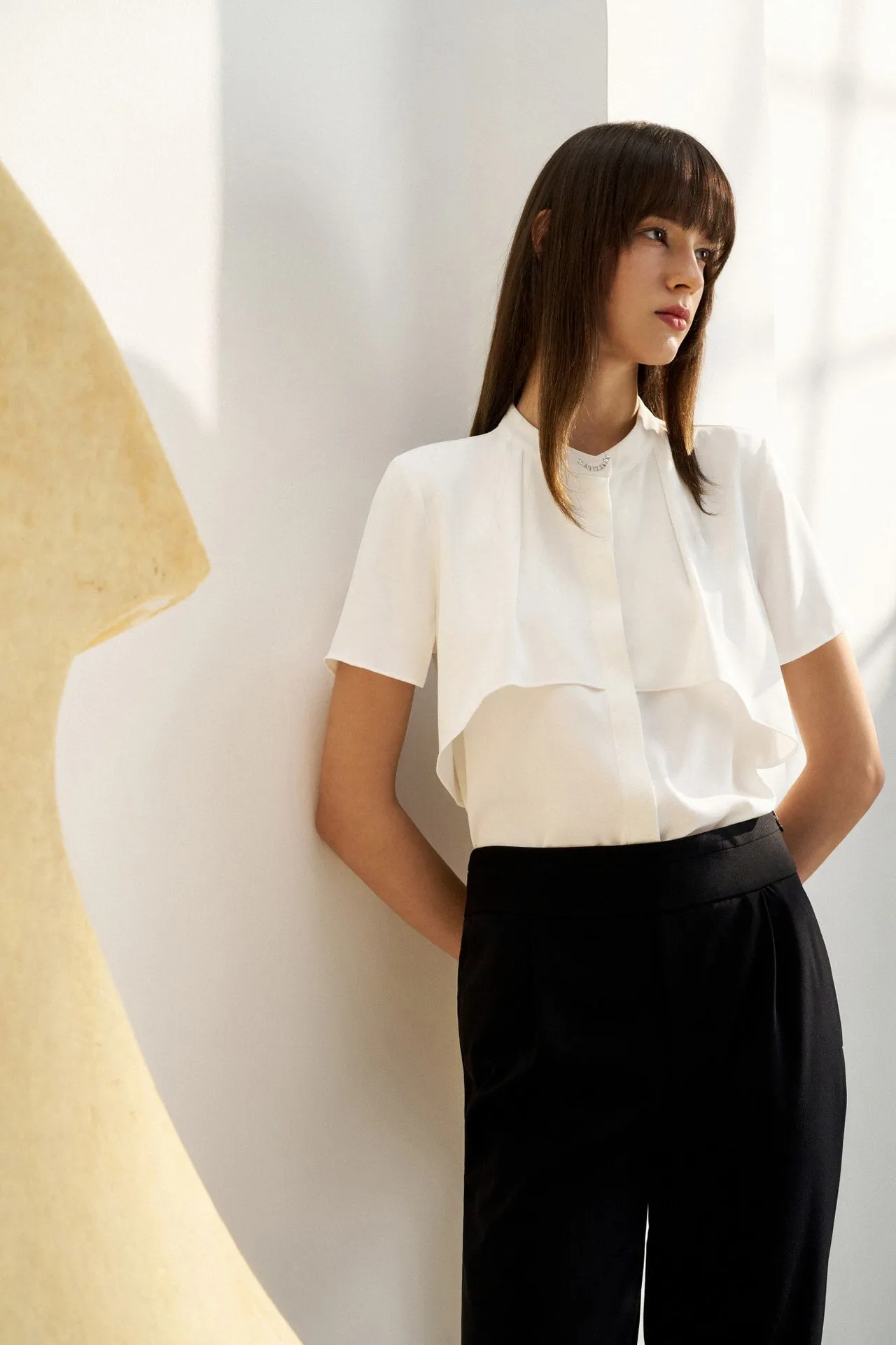 Satin Crepe Stand Collar Blouse