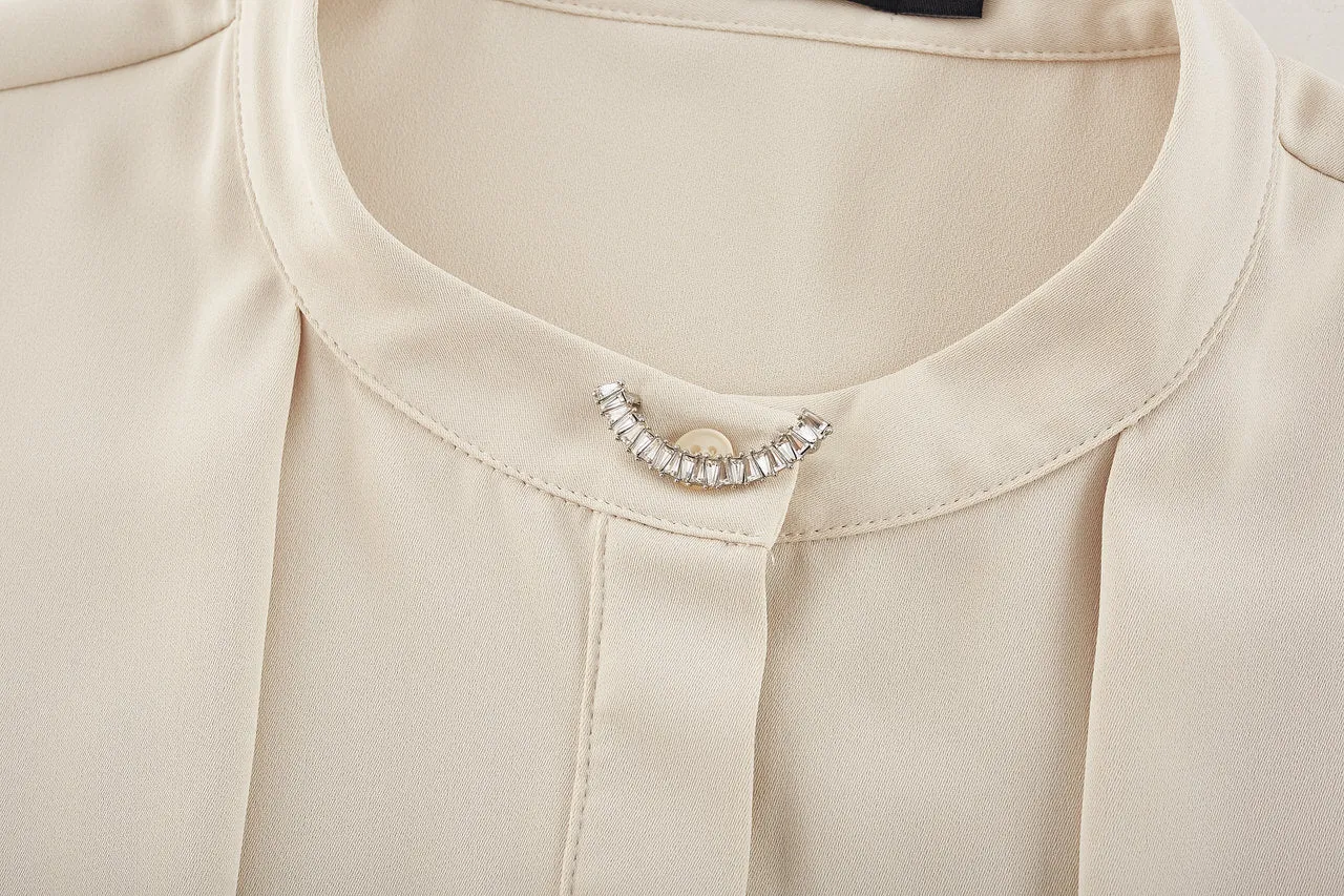 Satin Crepe Stand Collar Blouse