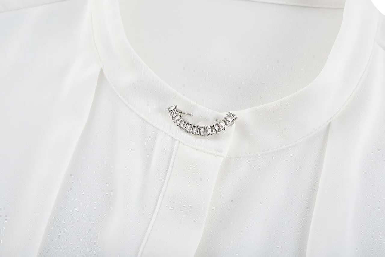 Satin Crepe Stand Collar Blouse