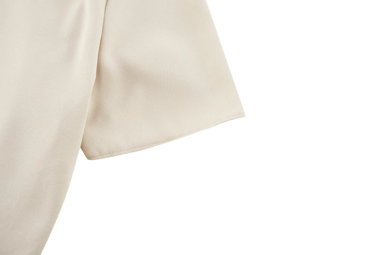 Satin Crepe Stand Collar Blouse