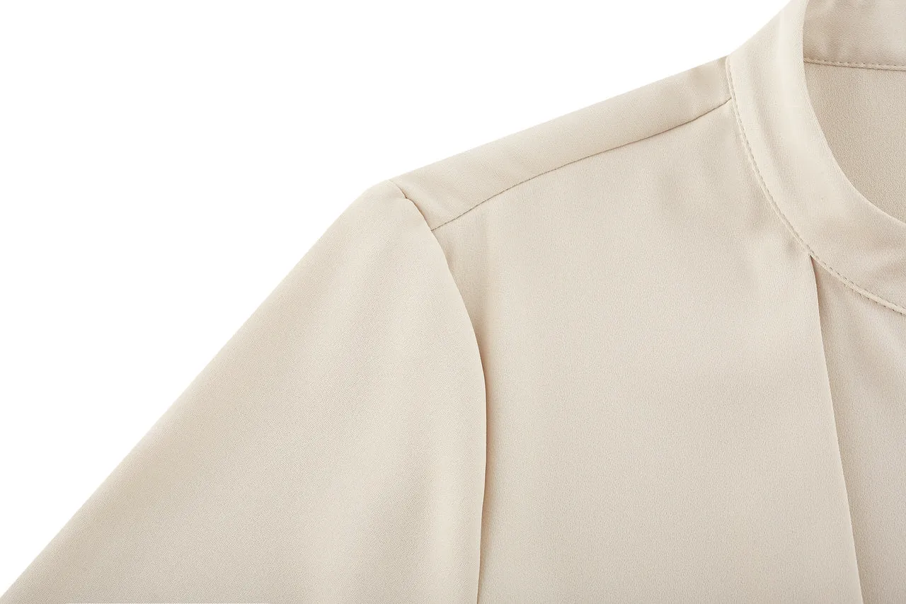 Satin Crepe Stand Collar Blouse
