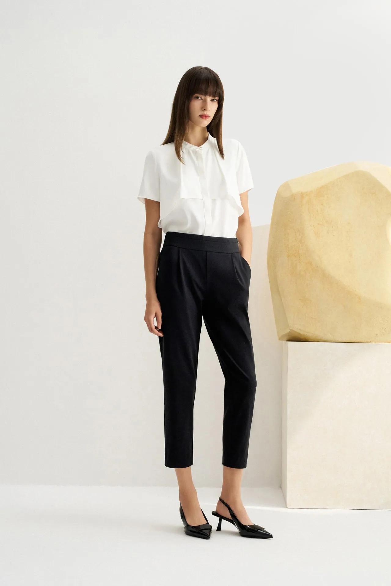 Satin Crepe Stand Collar Blouse