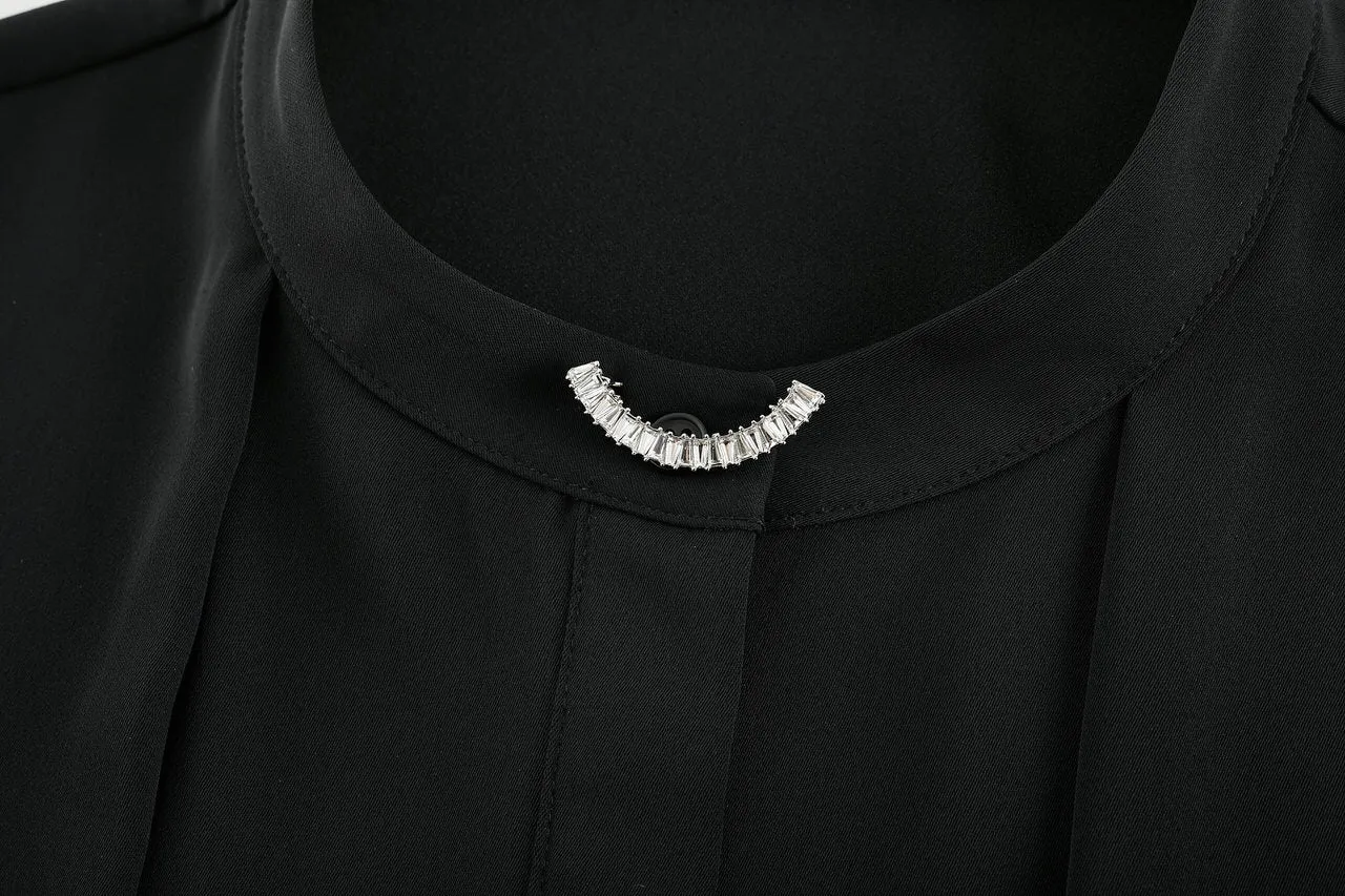 Satin Crepe Stand Collar Blouse