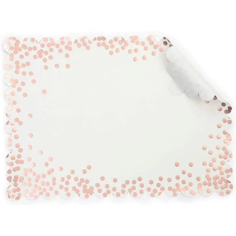 Scalloped Paper Placemats with Rose Gold Foil Polka Dots (14 x 10 in, 50 Pack)