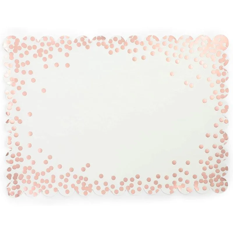 Scalloped Paper Placemats with Rose Gold Foil Polka Dots (14 x 10 in, 50 Pack)